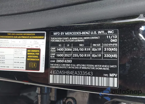 2014 Mercedes-Benz Ml 350 4Matic from USA, damaged, VIN 4JGDA5HB4EA333543